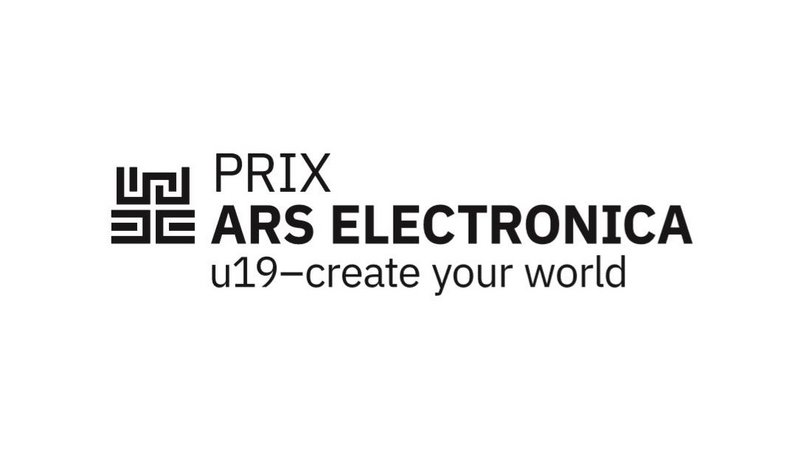 Monochromes, dreizeiliges Prix Ars Electronica Logo für die Katergorie u19-Create Your World