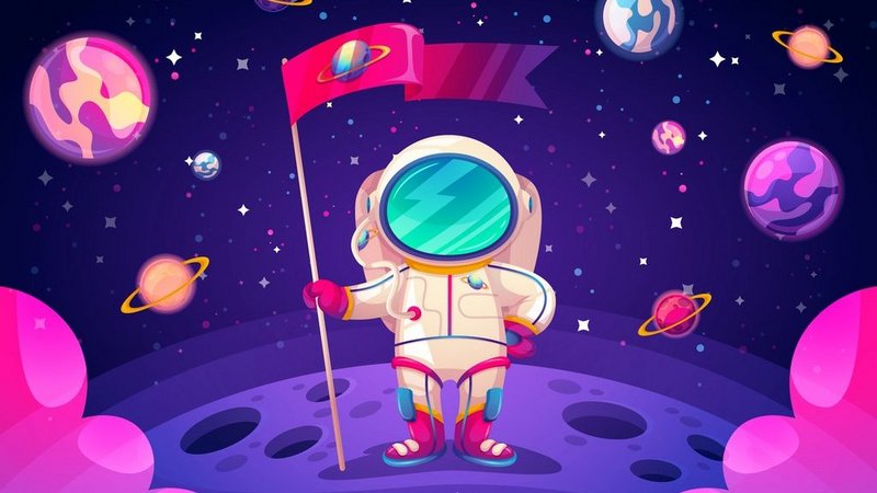 Astronaut mit Fahne im Weltraum